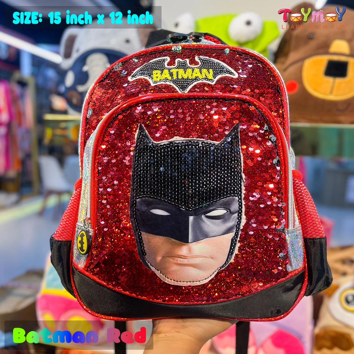 Batman Red-Multi Chamber Sequence Trendy Fashionable Waterproof  School Bags