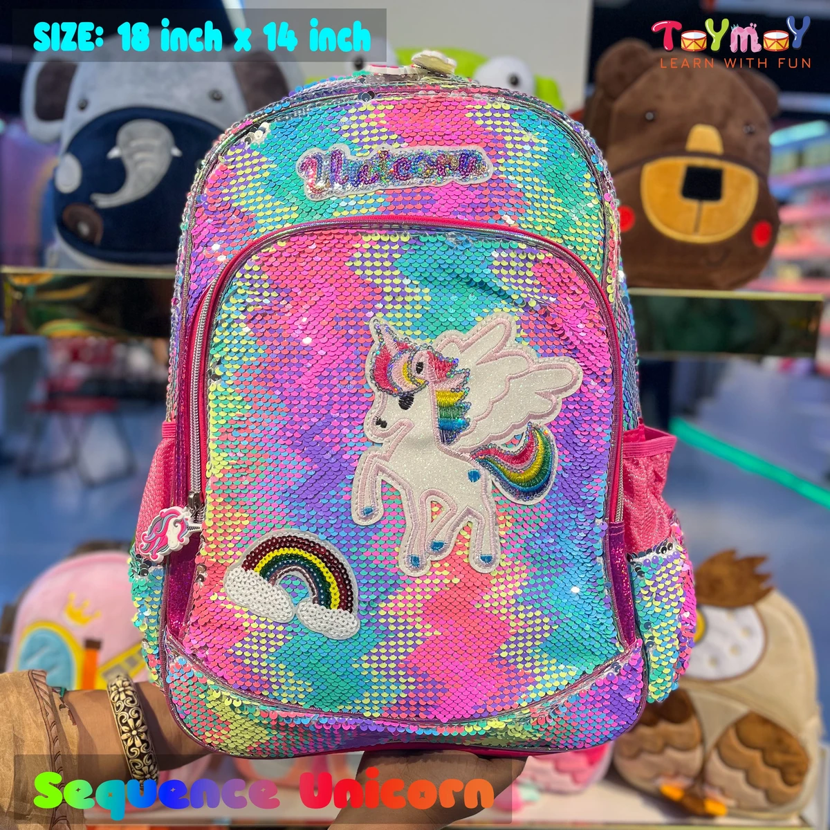 Unicorn-Multi Chamber Sequence Trendy Fashionable Waterproof  School Bags