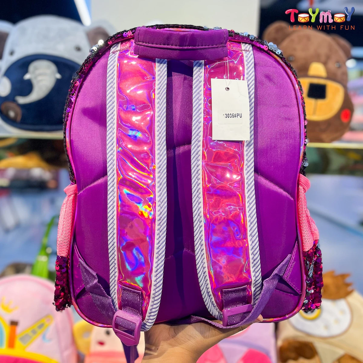 Magenta Unicorn-Multi Chamber Sequence Trendy Fashionable Waterproof  School Bags - Image 3