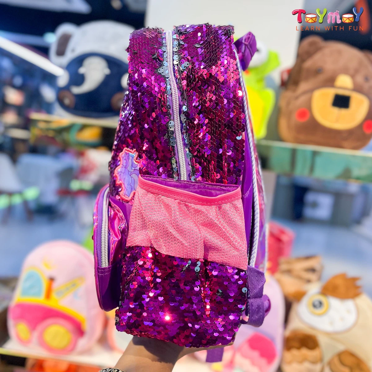 Magenta Unicorn-Multi Chamber Sequence Trendy Fashionable Waterproof  School Bags